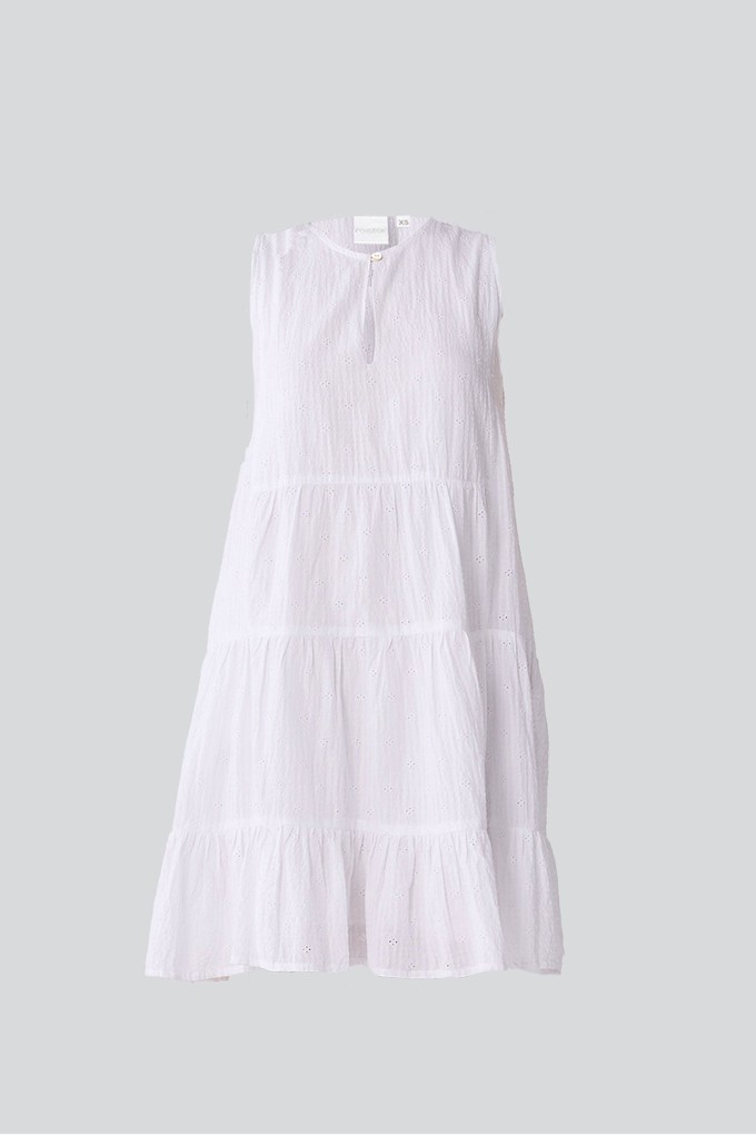 Embroidered Everyday Sleeveless Short Tiered Dress in White from Reistor