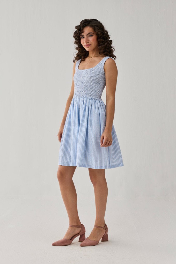 Smocked Short Dress in Blue Stripes from Reistor