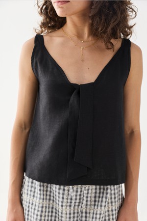 Hemp Front Tie Cami Top in Black from Reistor