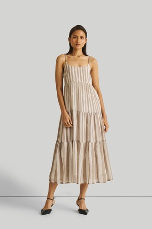 Strappy Tiered Maxi Dress in Beige Stripes from Reistor