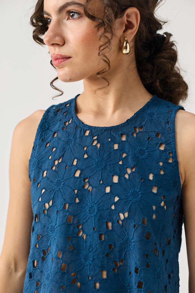 The Embroidered Button Back Top in Blue from Reistor