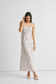 Ruched Floral Strappy Maxi Dress via Reistor