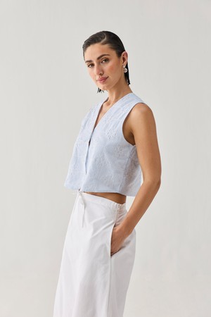 Embroidered Sleeveless Vest Top in Blue Stripe from Reistor