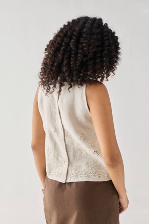 The Embroidered Button Back Top in Checkered Linen from Reistor