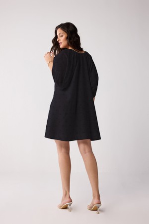 Puff Sleeved Dress with Drawstring Neckline in Black from Reistor