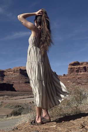 Strappy Tiered Maxi Dress in Beige Stripes from Reistor