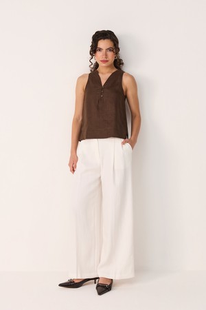 The Button Neck Top in Brown from Reistor