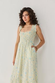 The Smocked Maxi Dress in Yellow Florals via Reistor