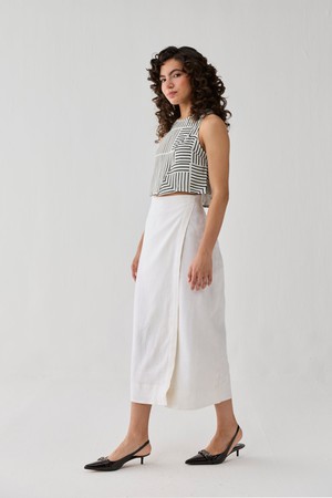 Fitted Overlap Midi Skirt in Off-White from Reistor