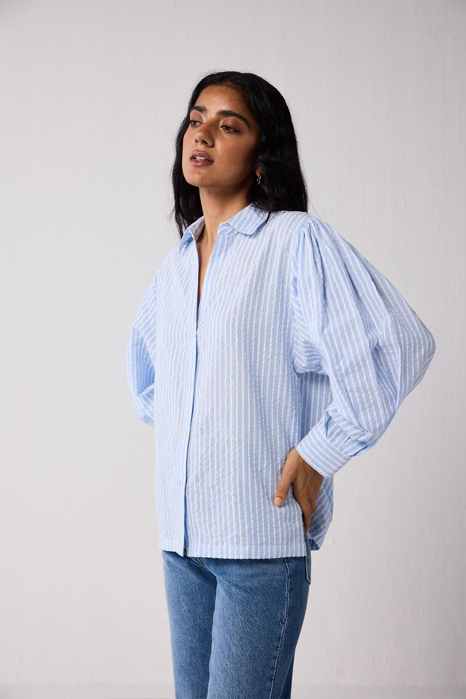 Striped Shirt with Long Balloon Sleeves in Blue from Reistor