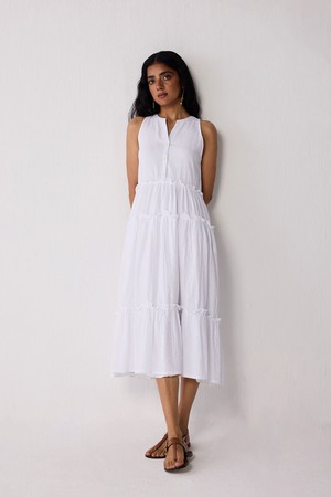 Embroidered Sleeveless Maxi Dress in White from Reistor