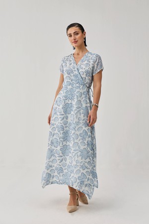 Maxi Wrap Dress in Soft Blue Florals from Reistor