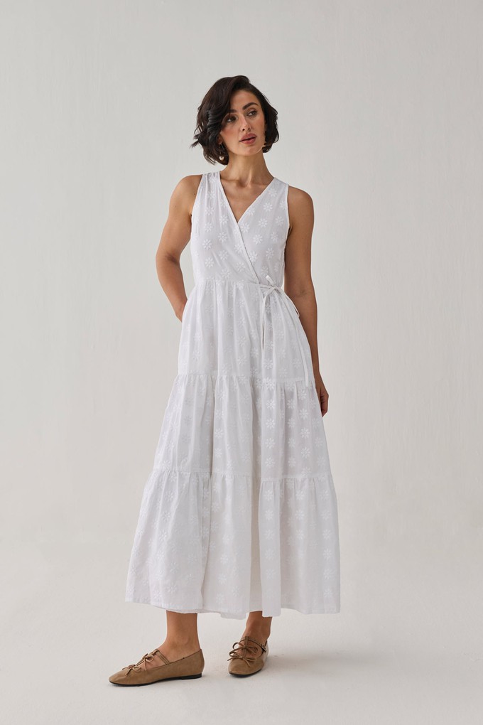 The Embroidered Tiered Wrap Maxi Dress from Reistor