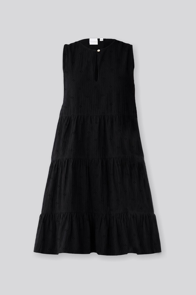 Embroidered Everyday Sleeveless Short Tiered Dress in Black from Reistor