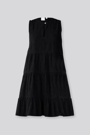 Embroidered Everyday Sleeveless Short Tiered Dress in Black from Reistor