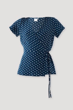 Wrap-Around Top in Navy Blue Polka from Reistor