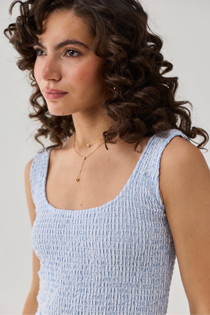 Smocked Short Dress in Blue Stripes from Reistor