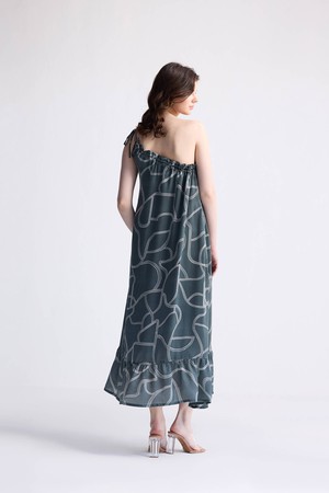 One Shoulder Maxi Dress in Abstract Stripes from Reistor
