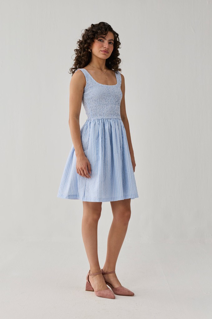 Smocked Short Dress in Blue Stripes from Reistor
