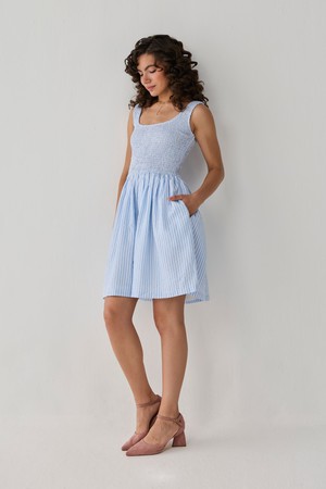 Smocked Short Dress in Blue Stripes from Reistor