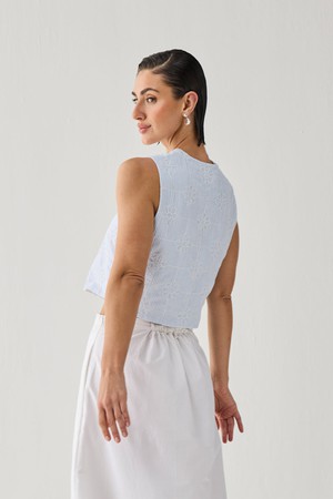 Embroidered Sleeveless Vest Top in Blue Stripe from Reistor