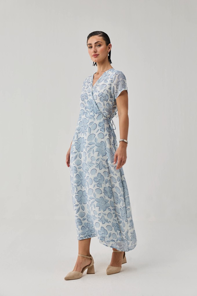 Maxi Wrap Dress in Soft Blue Florals from Reistor