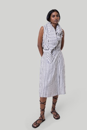 Overlap Midi Skirt in Linen Stripes from Reistor