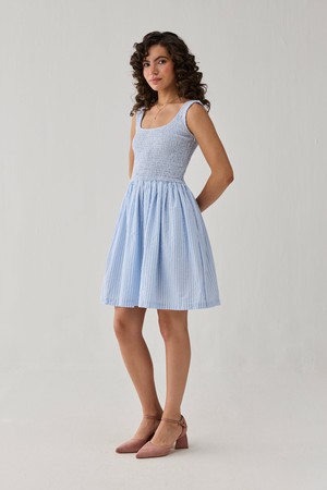 Smocked Short Dress in Blue Stripes from Reistor