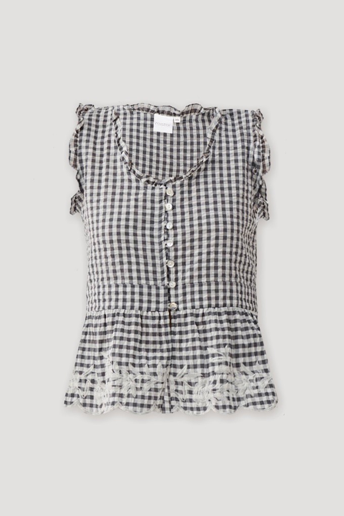 Embroidered Peplum Top in Grey Check from Reistor