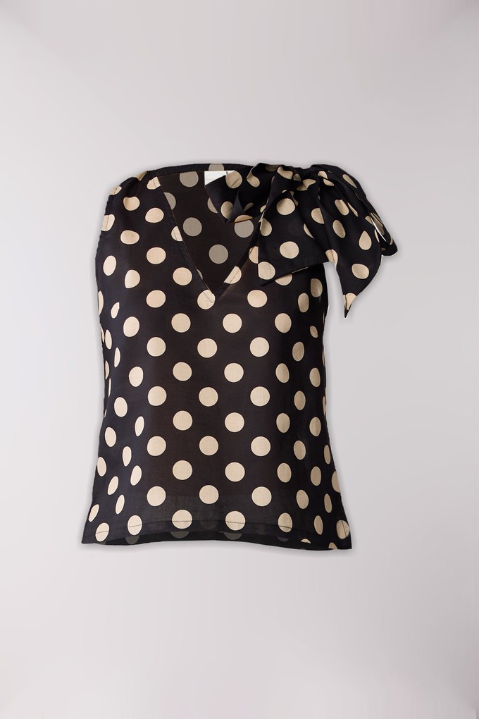 Regular V-Neck Polka Dot Top with Bow Detail from Reistor