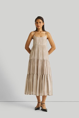 Strappy Tiered Maxi Dress in Beige Stripes from Reistor