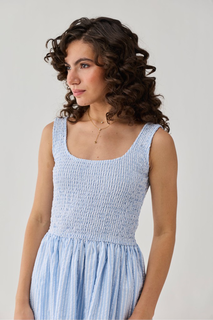 Smocked Short Dress in Blue Stripes from Reistor