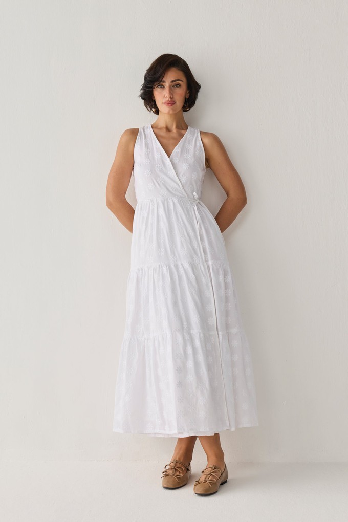 The Embroidered Tiered Wrap Maxi Dress from Reistor