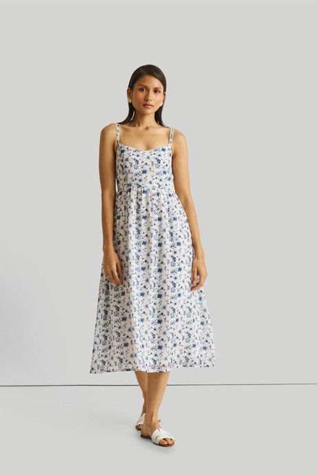 Strappy Gathered Blue Floral Midi Dress from Reistor