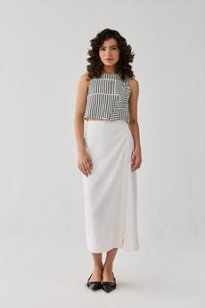Fitted Overlap Midi Skirt in Off-White via Reistor