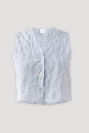 Embroidered Sleeveless Vest Top in Blue Stripe from Reistor