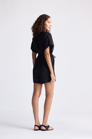 V neck Drawstring Romper in Black from Reistor