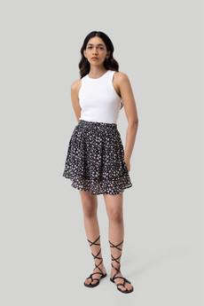 Drawstring Short Skirt in Black Floral via Reistor