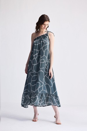 One Shoulder Maxi Dress in Abstract Stripes from Reistor