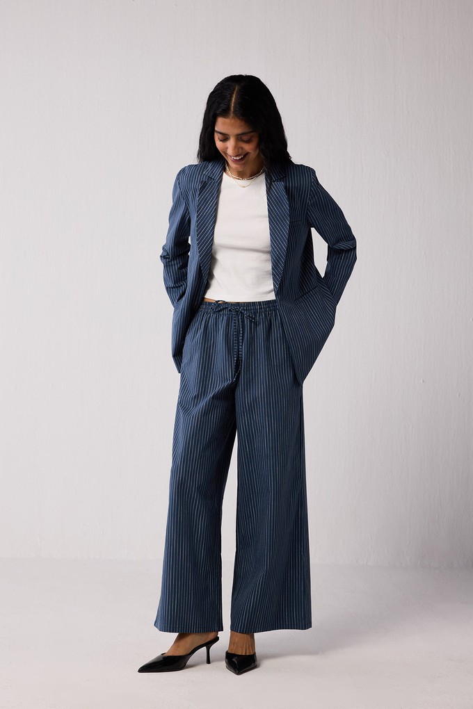 Wide-leg Drawstring Pants with Navy and White Stripes in Blue from Reistor