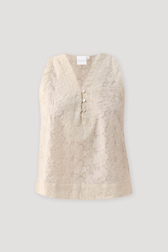 Embroidered Button Front Neck Top in Cream from Reistor