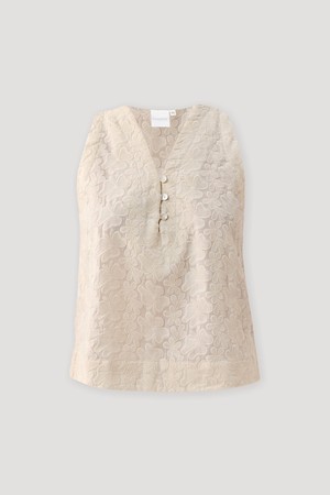 Embroidered Button Front Neck Top in Cream from Reistor