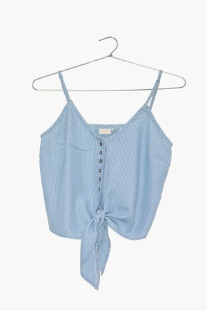 Pool Day Tan Lines Denim Top in Striped Denim from Reistor