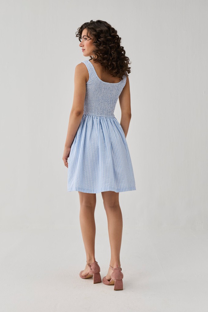 Smocked Short Dress in Blue Stripes from Reistor