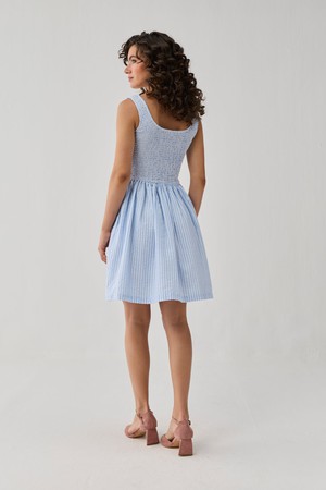 Smocked Short Dress in Blue Stripes from Reistor
