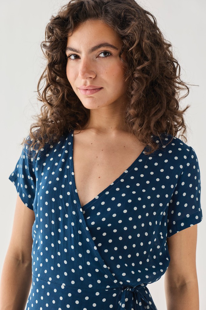 Wrap-Around Top in Navy Blue Polka from Reistor