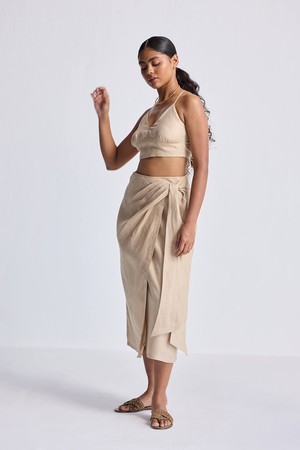 Pleated wrap skirt in Neutral Beige from Reistor