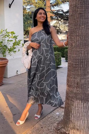 One Shoulder Maxi Dress in Abstract Stripes from Reistor