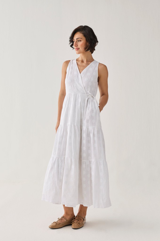 The Embroidered Tiered Wrap Maxi Dress from Reistor