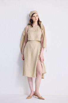 Overlap Midi Skirt in Neutral Beige via Reistor
